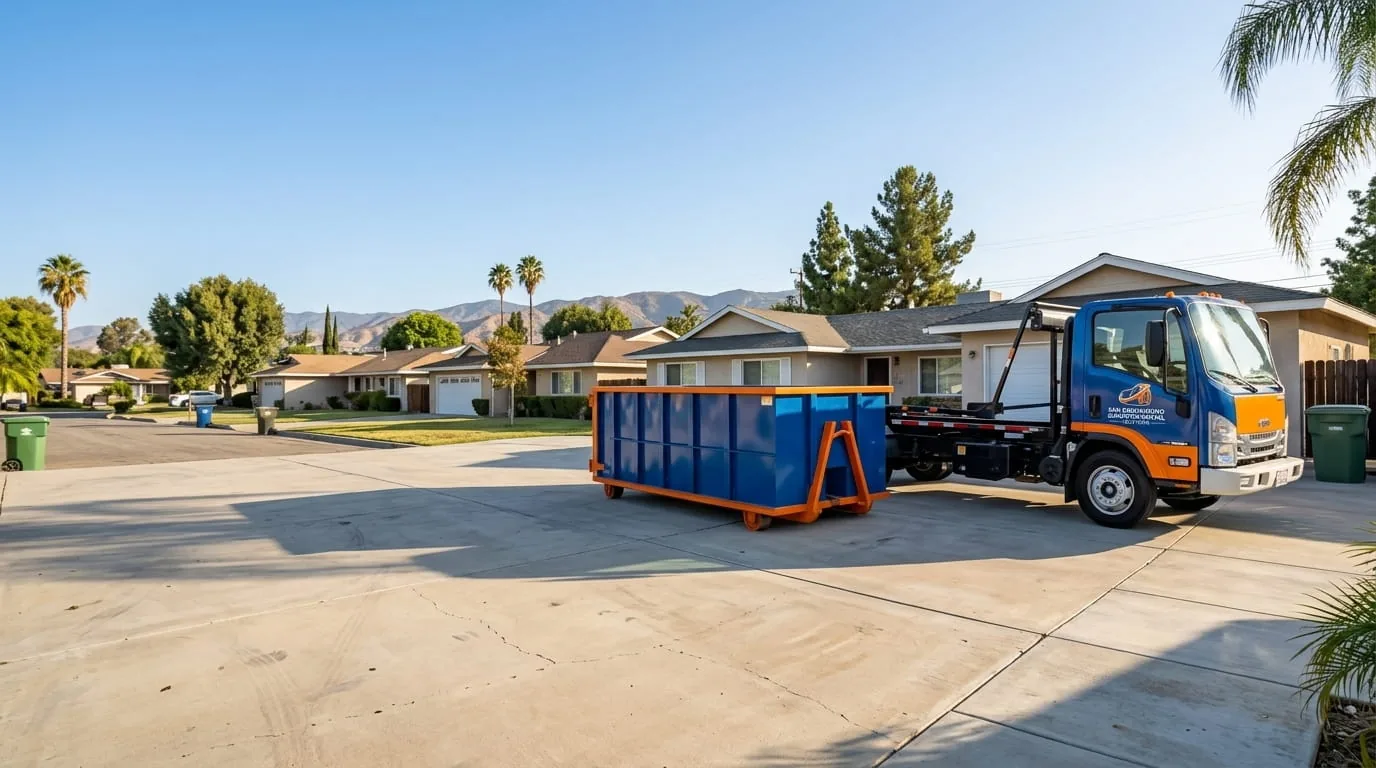 Dumpster placed on a private driveway in San Bernardino CA, no permit needed